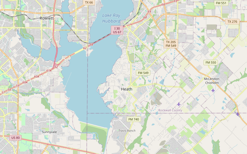 OpenStreetMap view of Heath, Lake Ray Hubbard and neighboring communities